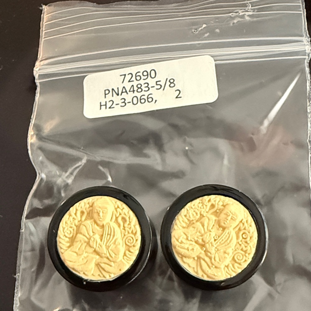 Cream and Black Decorative Buddha gauge earrings